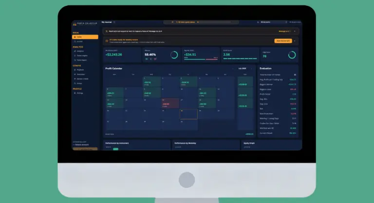 Trading Journal — 5 Powerful Reasons to Start One (And Why You Should) trading journal dashboard showing edge score and profit calendar