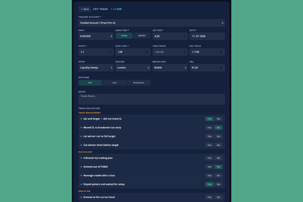 Trading Journal — 5 Powerful Reasons to Start One (And Why You Should) trading journal trade entry form with setup and psychology fields